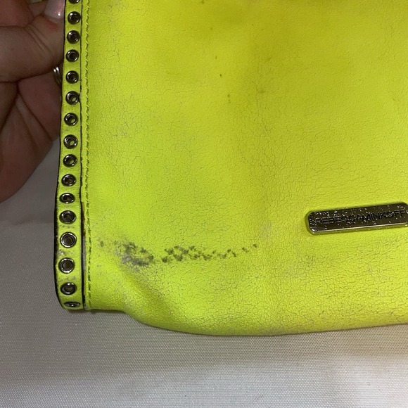 Rebecca Minkoff Bow Studded Shoulder Crossbody Bag Purse Neon Yellow Chain Strap - Picture 14 of 15